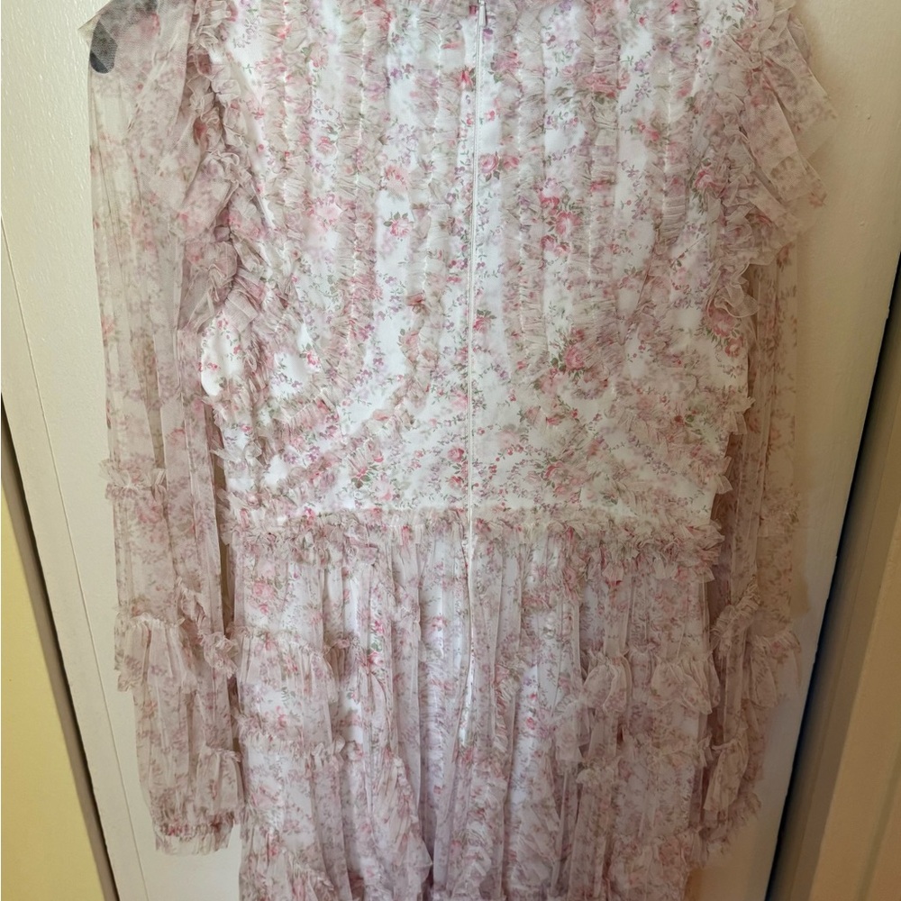 Needle & Thread Pink Floral Ruffled Mini Dress - Picture 6 of 7